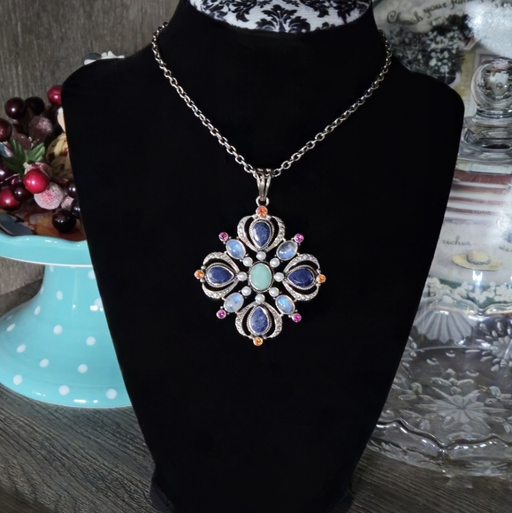 ***SOLD******NICKY BUTLER 925 Sterling Silver Lapis Moonstone Topaz Necklace - Picture 2 of 16